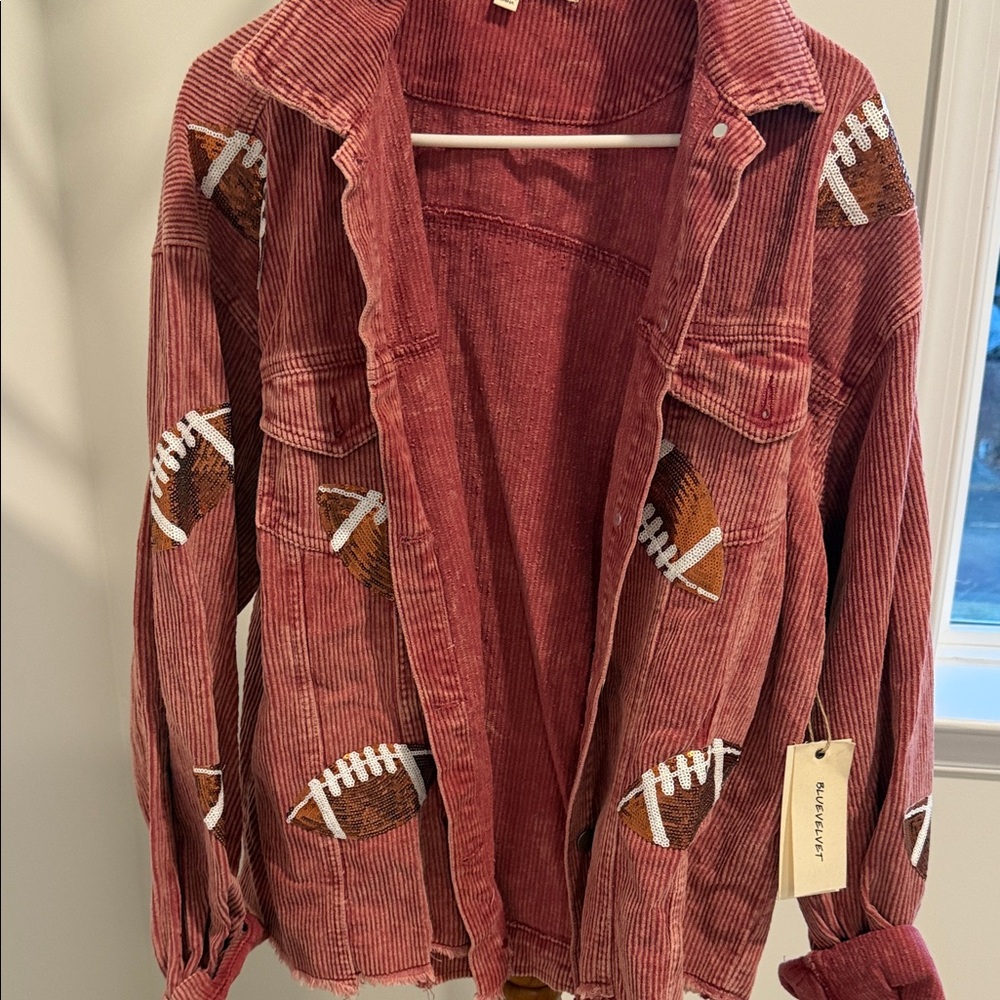 Stylish Red Corduroy Football Utility Jacket
